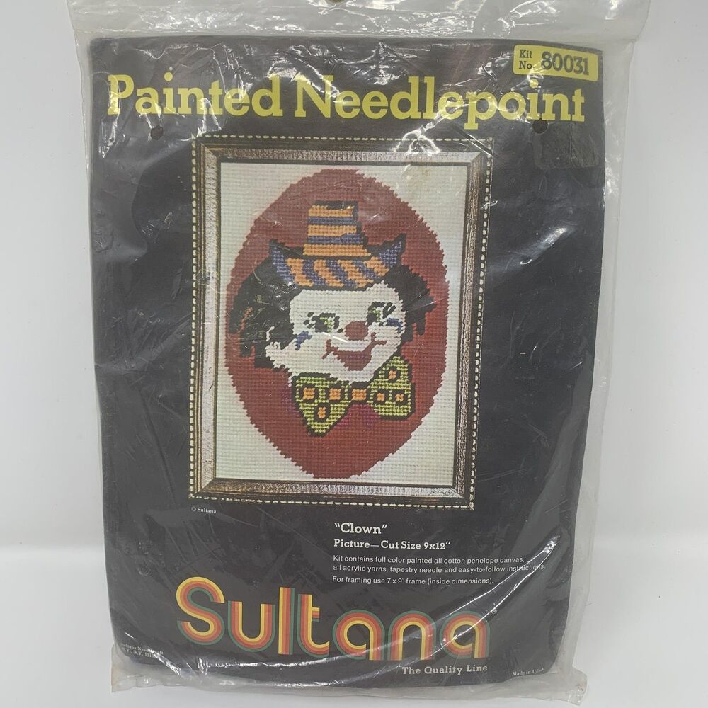 Vintage Sultana Painted Needlepoint Kit Clown Picture 9x12 Yarn 80031 Craft